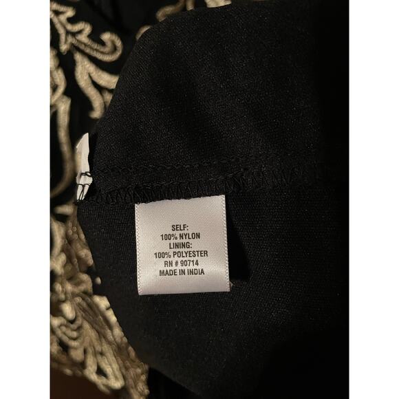 Prelude Black & Gold Metallic Embroidered Top with Bell Sleeves – Size Large - Picture 4 of 9